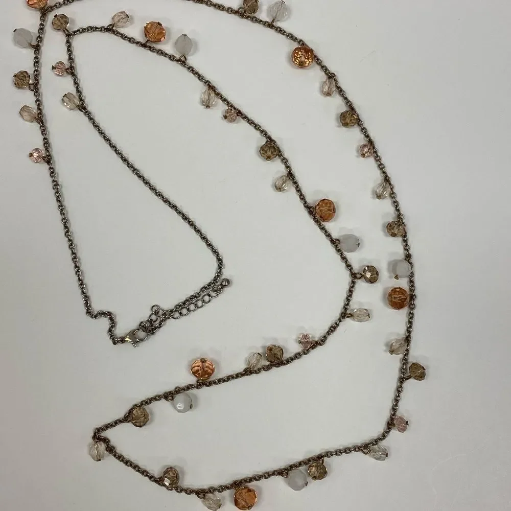 SILVER, taupe and pink crystal beaded necklace‎